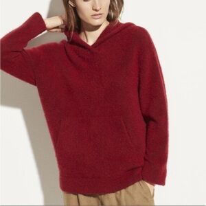 Vince Alpaca Wool Blend Fuzzy Hoodie Pullover Sweater Women’s Small Red